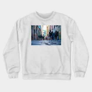 Background abstract street scene of people walking away taken in  Hosier Lane Crewneck Sweatshirt